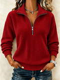 Felpa Vintage Basic con Collo a Mezza Apertura e Maniche Lunghe