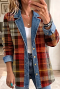 Vintage Plaid Print Patchwork Denim Jacket