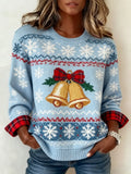 Pull de Noël vintage décontracté pour femme avec col à revers en denim