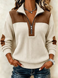 Color-Block Casual Sweatshirt with Half-Zip Neck and Long Sleeves