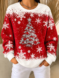 Felpa Casual con Collo Rotondo e Maniche Lunghe Decorata con Fiocco di Neve