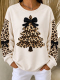 Camisola casual com gola redonda e mangas compridas com padrão de leopardo
