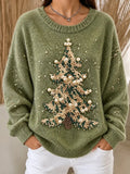 Pull de Noël décontracté pour femme à manches longues avec détails de perles