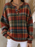 Casual φούτερ με μακριά μανίκια, λαιμόκοψη Henley και ρουστίκ ριγέ μοτίβο