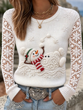 Maglione Divertente da Donna con Pupazzo di Neve in Maglia Waffle