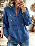 Cardigan en maille avec fermeture éclair et bouton doré pour femme