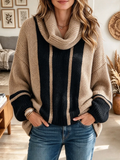 Pull femme à col montant et blocs de couleur