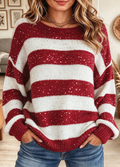 Pull décontracté à rayures et à sequins pour femme