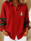 Women's long-sleeved plaid shirt with a Christmas pattern