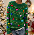 Suéter navideño de punto con motivo de árbol de Navidad para mujer