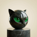 Scultura NoirCat – Black Cat Head with Hypnotic Eyes