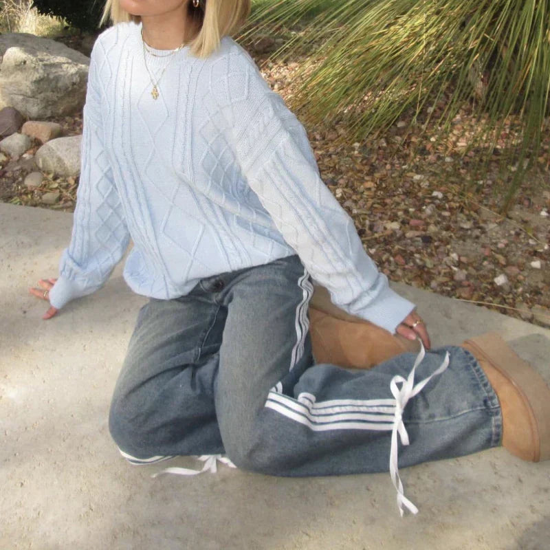 Jeans Ampi Autunnali con Strisce e Lacci - Mila