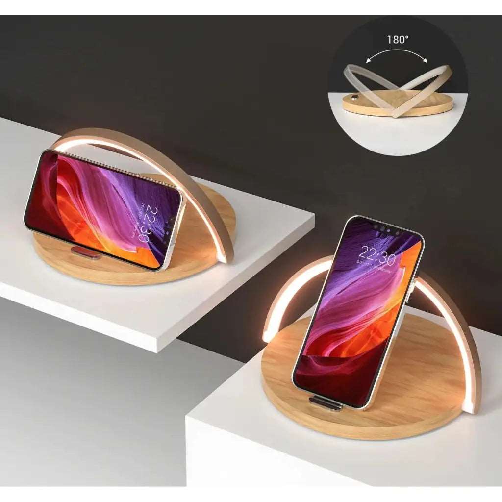 AuraGlow Smart Charging Dock | Lampada da comodino moderna con ricarica wireless rapida integrata per tutti i dispositivi abilitati Qi