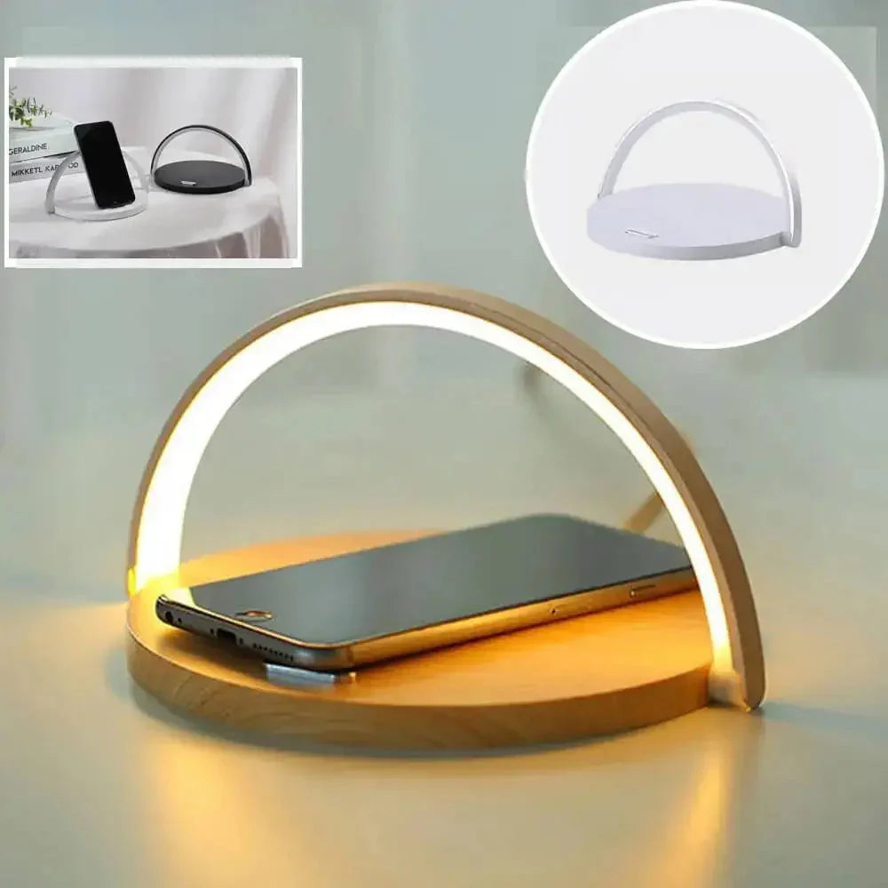 AuraGlow Smart Charging Dock | Lampada da comodino moderna con ricarica wireless rapida integrata per tutti i dispositivi abilitati Qi