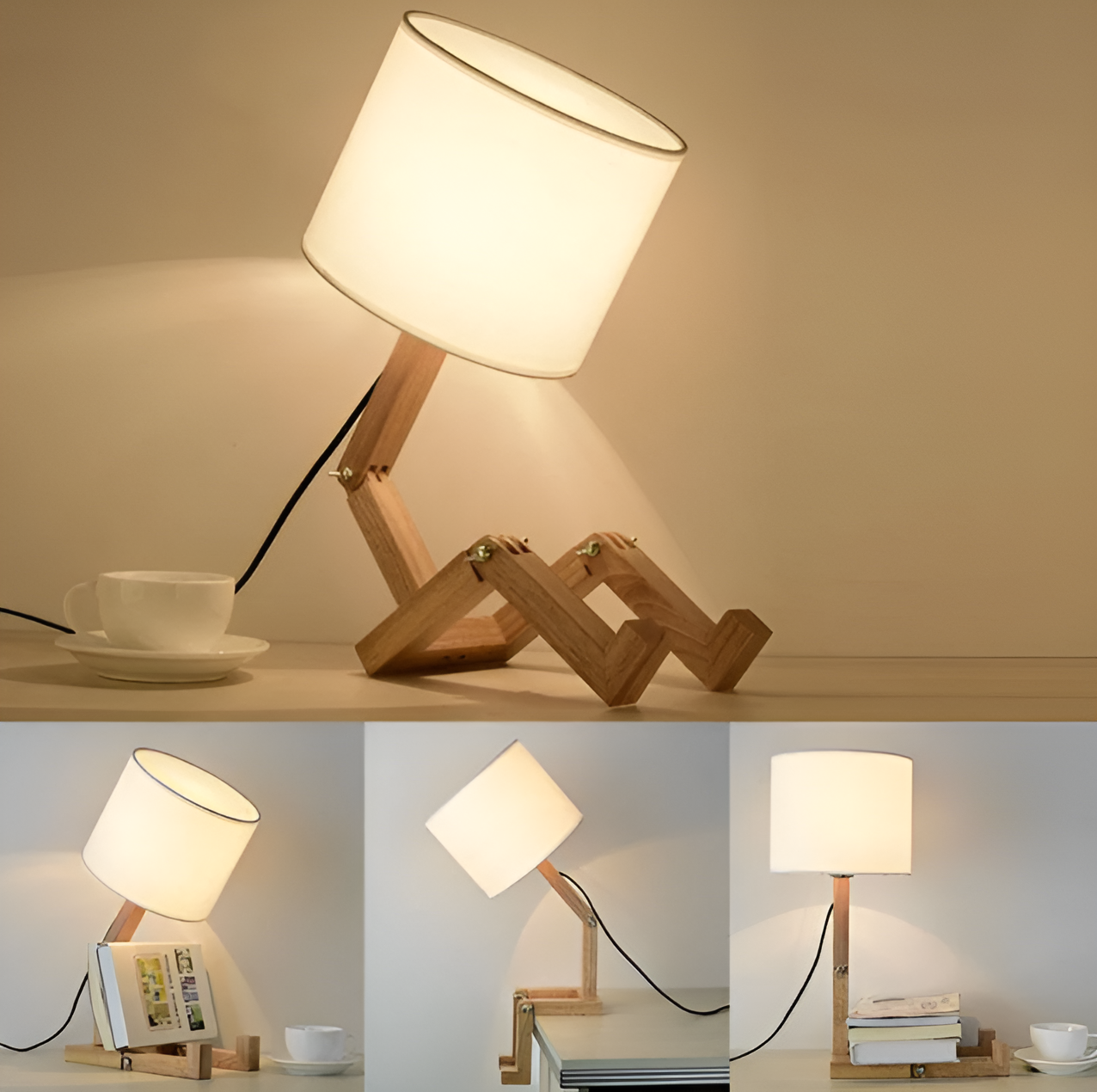 Lampada da Scrivania in Legno Flessibile – LumoBot