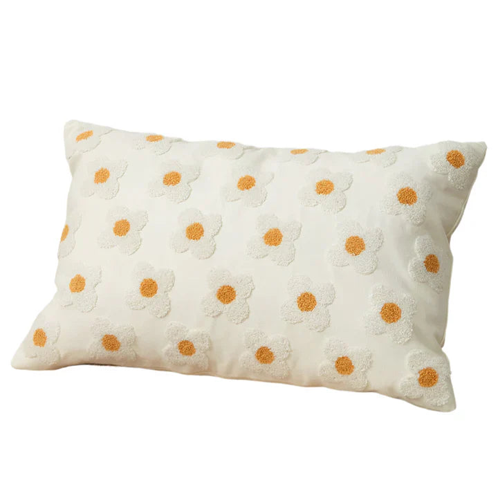 LuxeBloom Artisan Lumbar Pillow Cover Exquisite daisy embroidery for a touch of elegance and comfort in your home decor