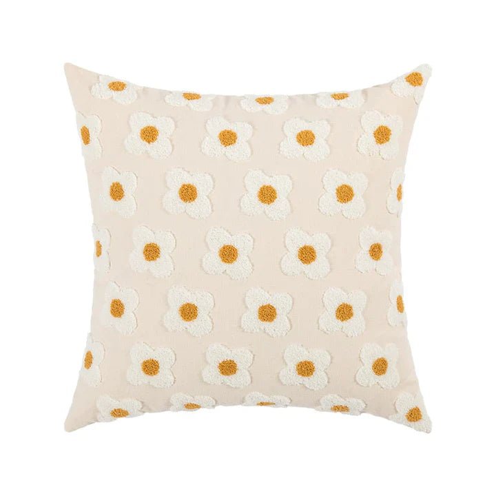 LuxeBloom Artisan Lumbar Pillow Cover Exquisite daisy embroidery for a touch of elegance and comfort in your home decor