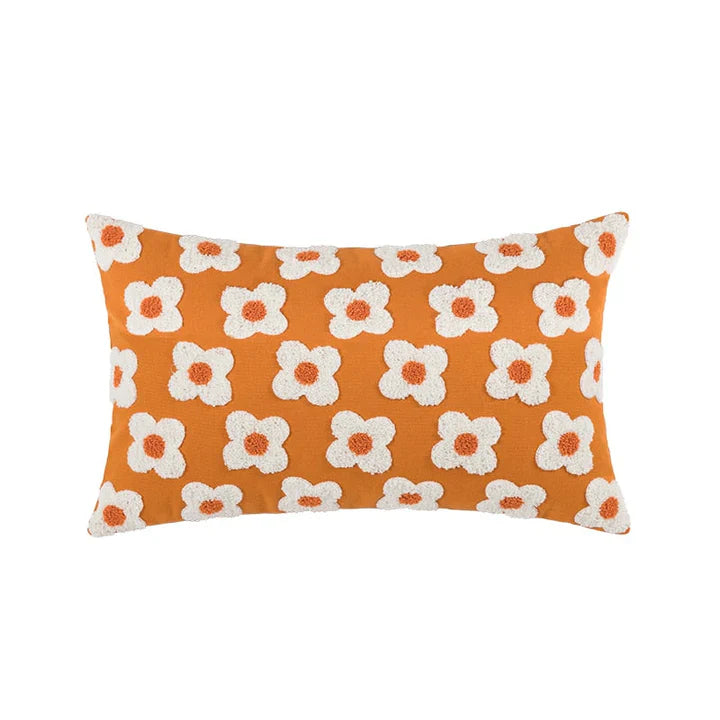 LuxeBloom Artisan Lumbar Pillow Cover Exquisite daisy embroidery for a touch of elegance and comfort in your home decor