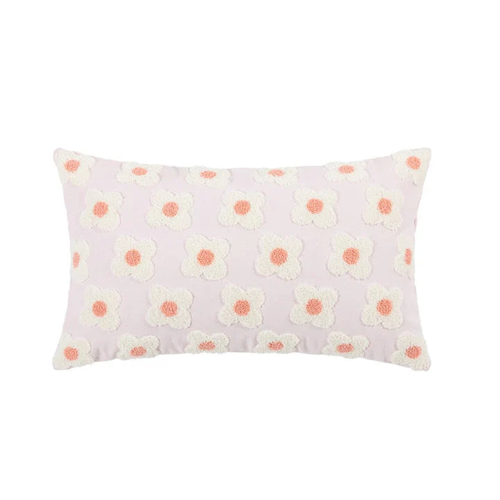 LuxeBloom Artisan Lumbar Pillow Cover Exquisite daisy embroidery for a touch of elegance and comfort in your home decor
