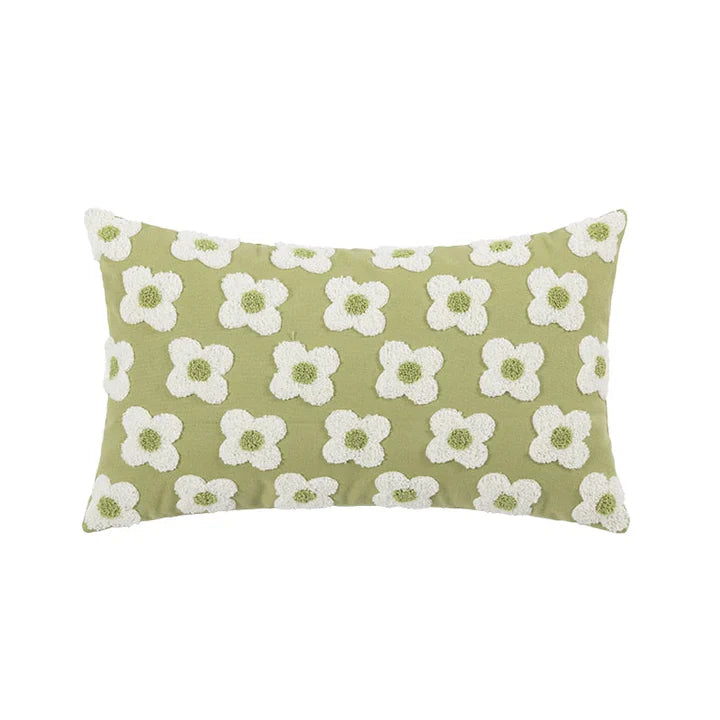LuxeBloom Artisan Lumbar Pillow Cover Exquisite daisy embroidery for a touch of elegance and comfort in your home decor