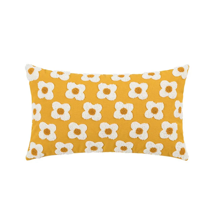 LuxeBloom Artisan Lumbar Pillow Cover Exquisite daisy embroidery for a touch of elegance and comfort in your home decor