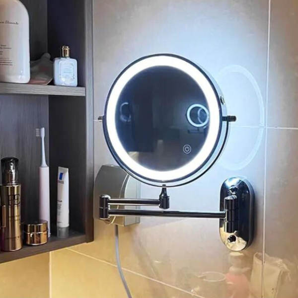 Specchio da trucco LumiReflect Premium LED | Specchio ingranditore da parete ricaricabile con illuminazione regolabile