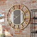 Horloge murale vintage en métal de grande taille avec miroir 39 cm