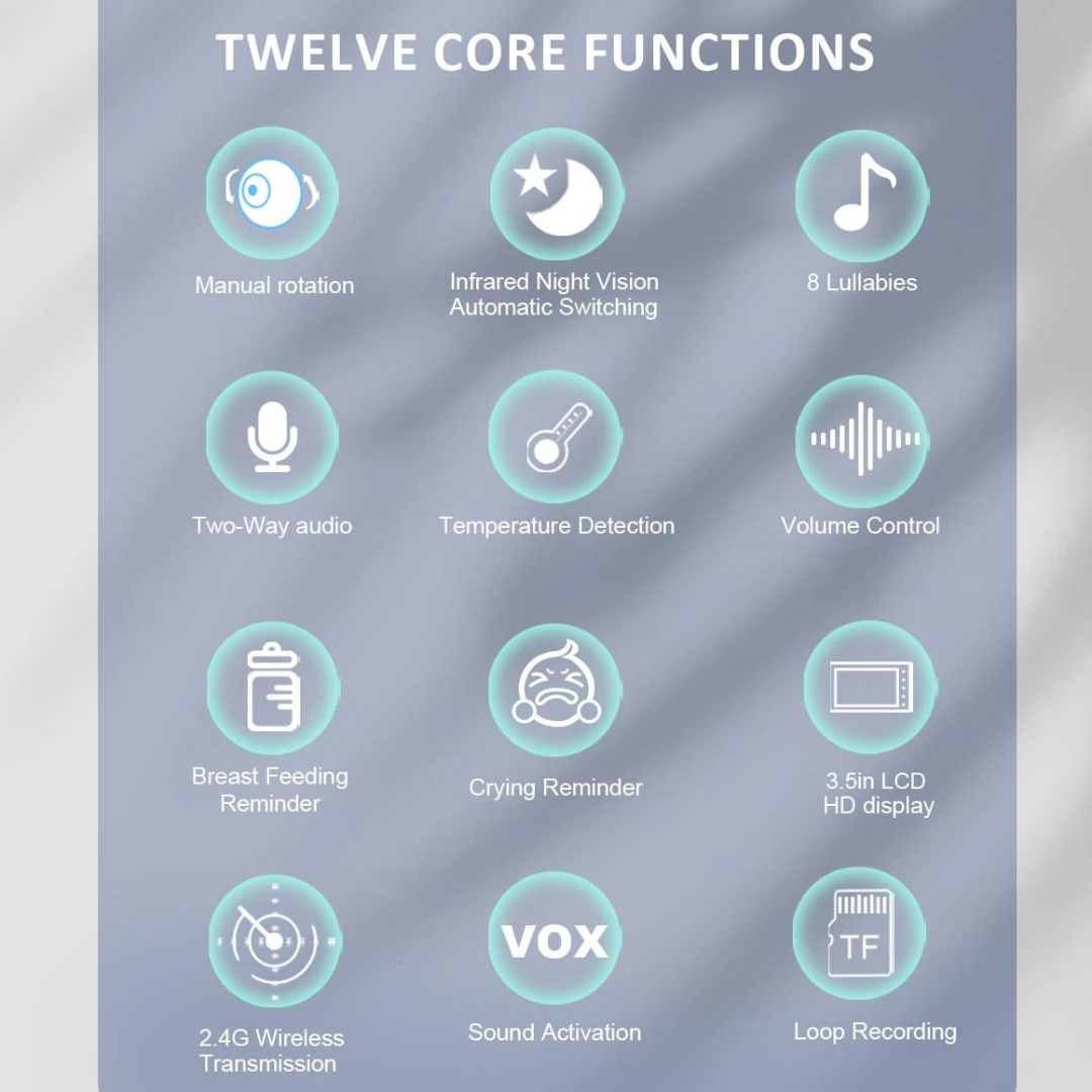 Baby Monitor con Visione Notturna e Audio Bidirezionale – Include Display della Temperatura