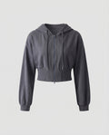 Felpa Cropped Donna con Zip e Cappuccio Regolabile - Maglia Lunga Relaxed con Orlo Largo a Coste per un Look Casual e da Weekend