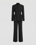 Conjunto feminino de duas peças com casaco peplum justo – Fato de alfaiataria com botões para eventos profissionais e formais