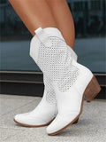 Stivali Cowboy al Ginocchio per Donna – Eleganti con Design Perforato, Punta Affilata e Tacco Chunky per un Look Casual
