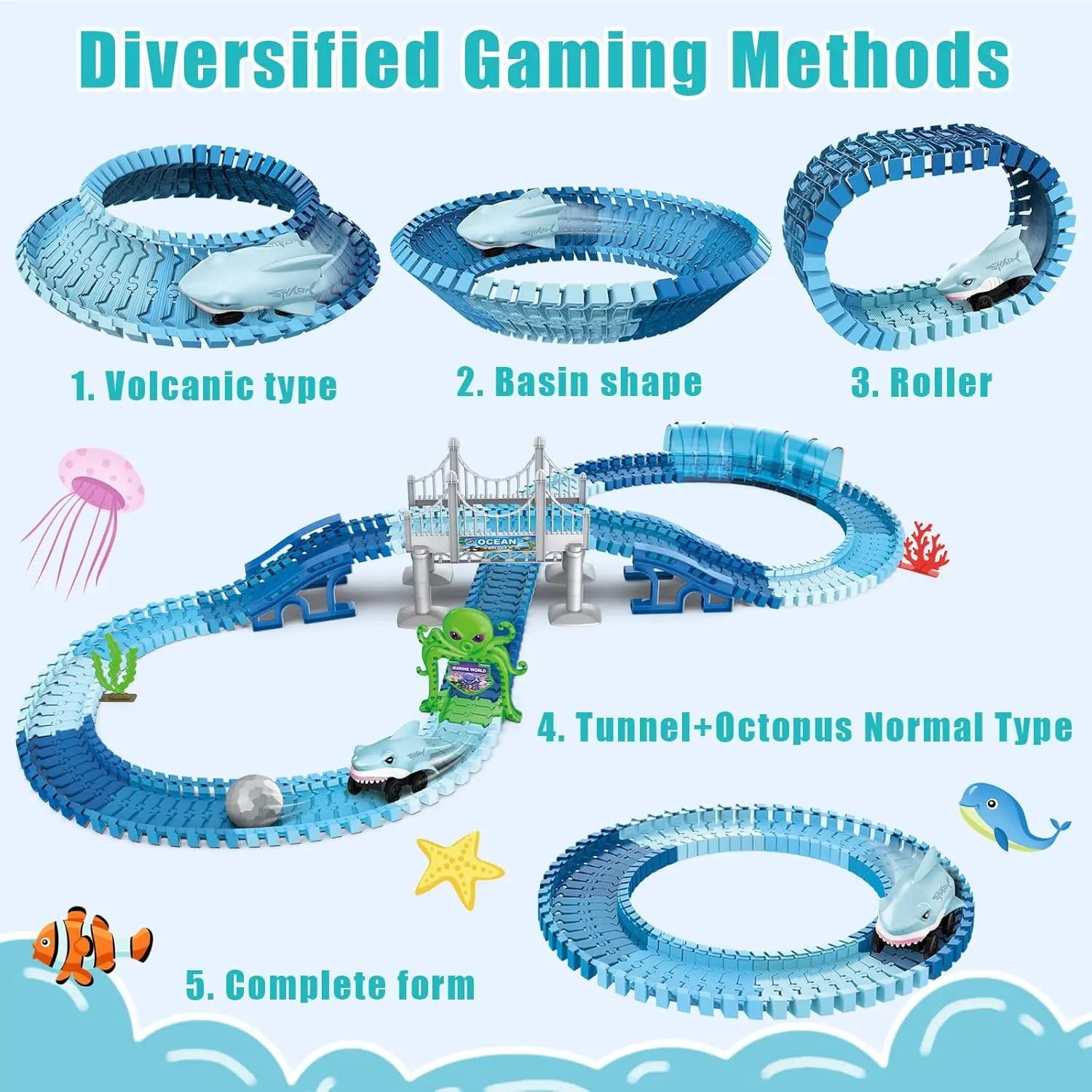 Set di puzzle con carro ferroviario elettrico a forma di squalo – Giocattolo creativo per bambini