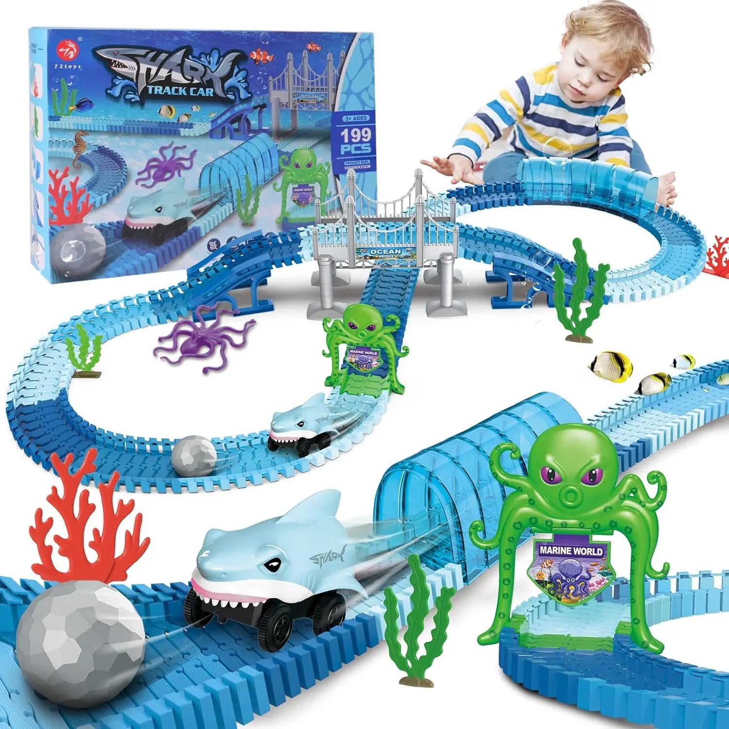 Set di puzzle con carro ferroviario elettrico a forma di squalo – Giocattolo creativo per bambini