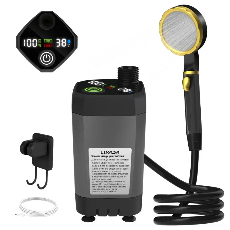 Kit Doccia da Campeggio Portatile – Con Display Digitale e Flusso d'Acqua Regolabile per Avventurieri