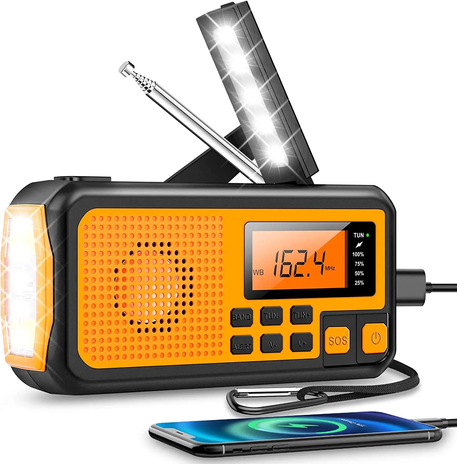 Radio d'emergenza multifunzionale con opzioni di ricarica - SafeSignal