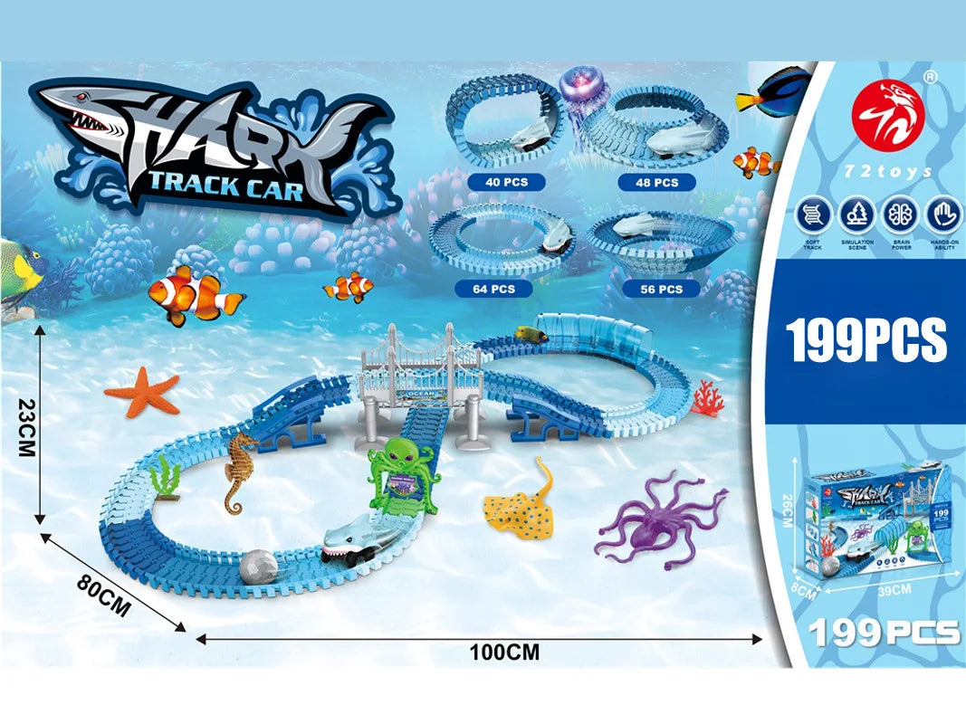 Set di puzzle con carro ferroviario elettrico a forma di squalo – Giocattolo creativo per bambini