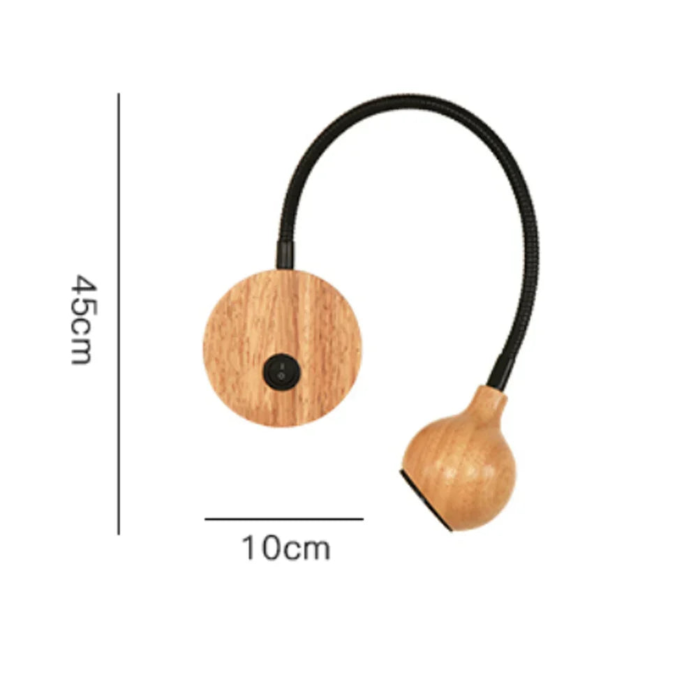 Applique LED TimberGlow | Elegante lampada da comodino in legno naturale con illuminazione direzionale per uso interno