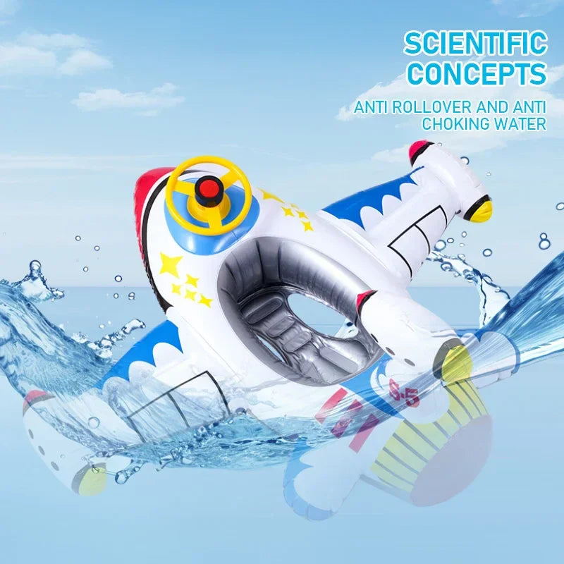 Anello da Nuoto Gonfiabile a Forma di Aereo per Bambini – Giocattolo Acquatico con Volante per Divertimento Estivo