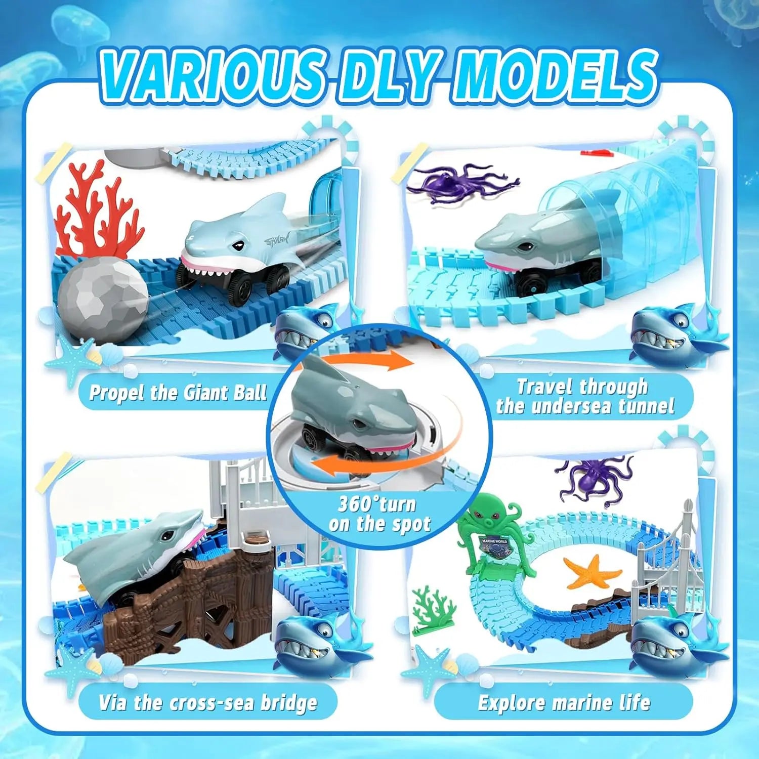 Set di puzzle con carro ferroviario elettrico a forma di squalo – Giocattolo creativo per bambini