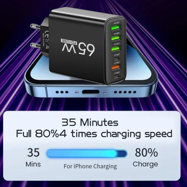 PowerHub 65W Multi Charger – Efficiente e Veloce per Dispositivi Multipli