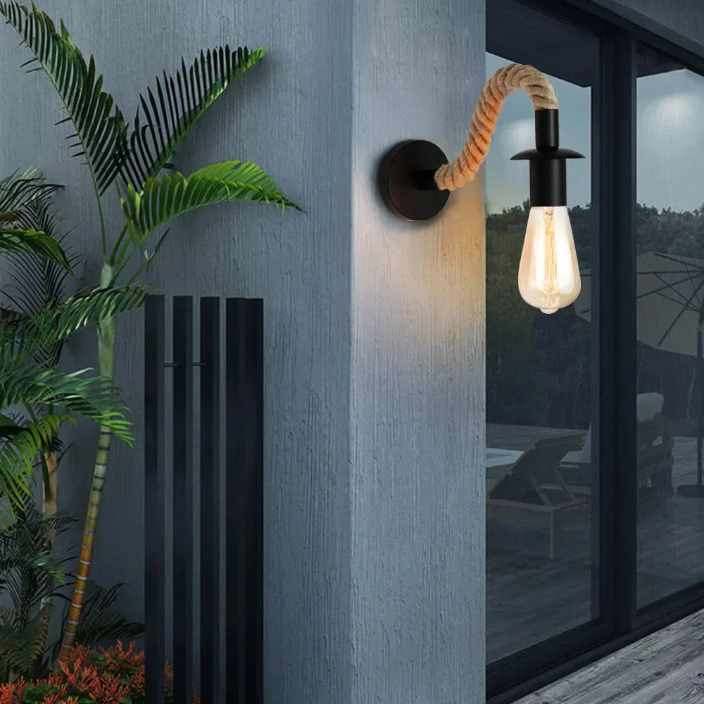 Lampada da Parete Retro NoctiCord | Illuminazione elegante da comodino e loft E27 con corda e legno