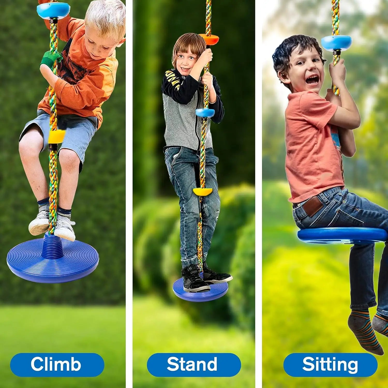 Corda da arrampicata con piattaforma e disco - Gioca e arrampica per bambini avventurosi