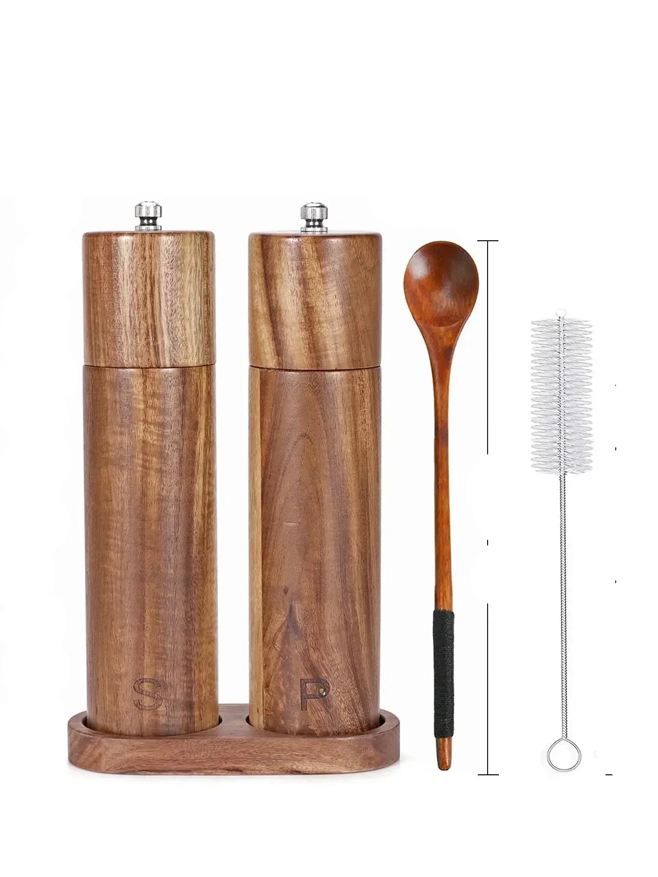 Set di Macinini di Sale e Pepe in Legno di Lusso con Vassoio – WoodSpice