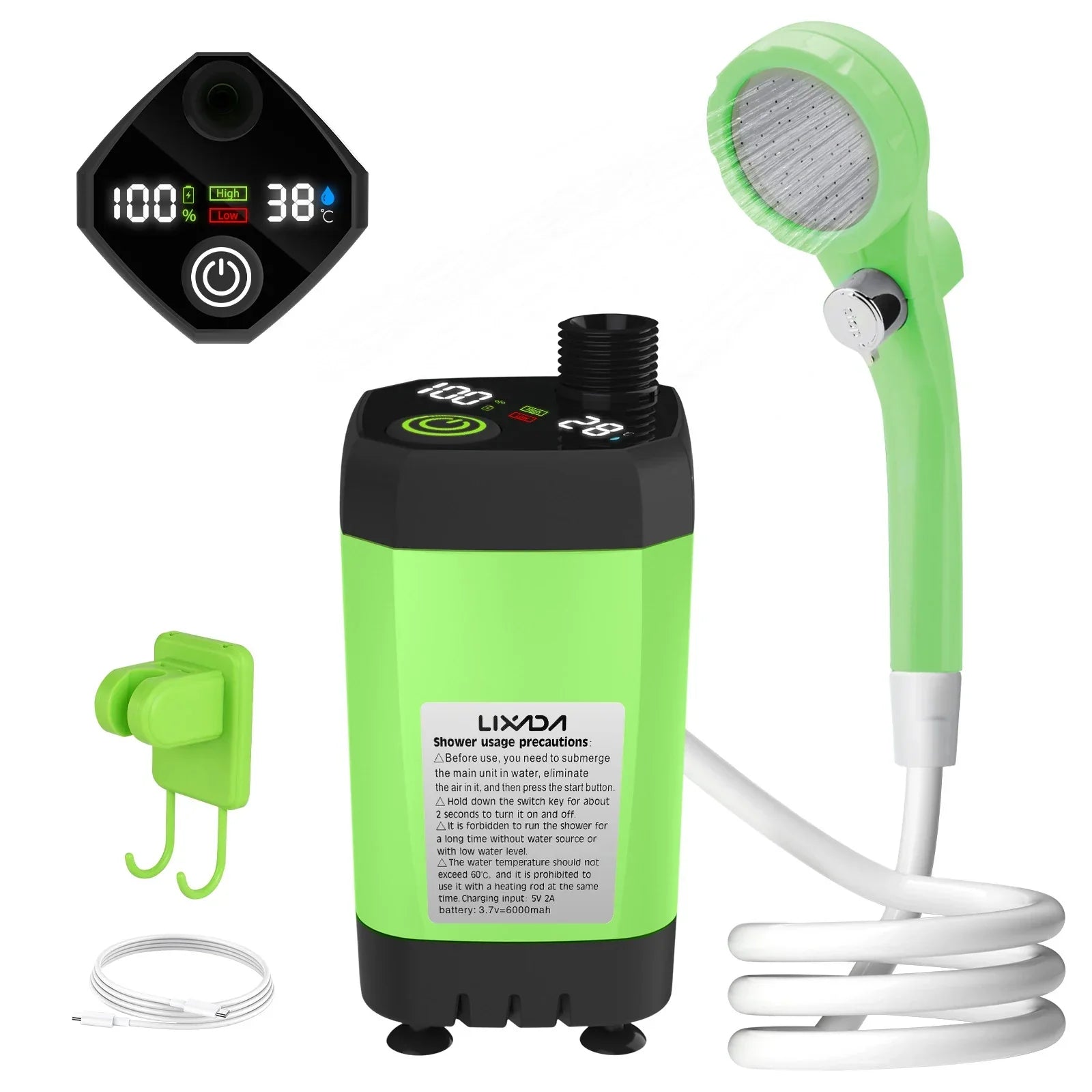 Kit Doccia da Campeggio Portatile – Con Display Digitale e Flusso d'Acqua Regolabile per Avventurieri