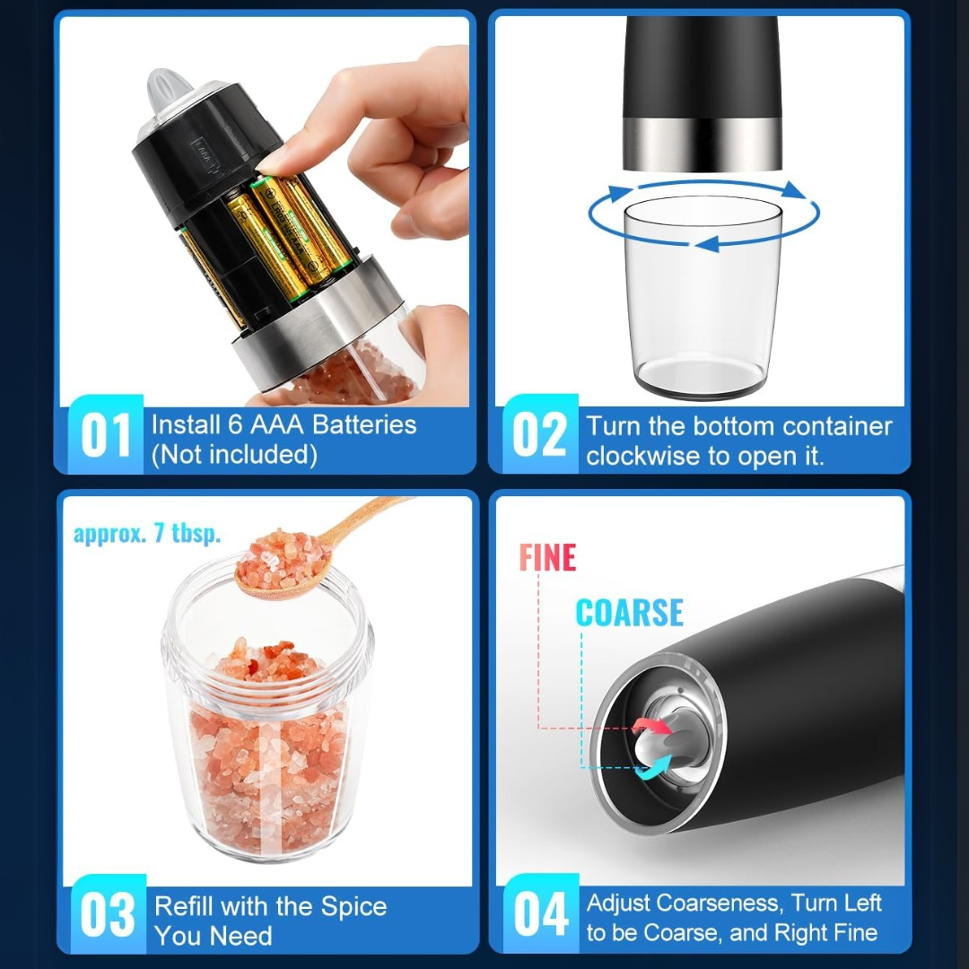 Set di Macinini Elettrici Ricaricabili per Pepe e Sale - GrindMaster Duo