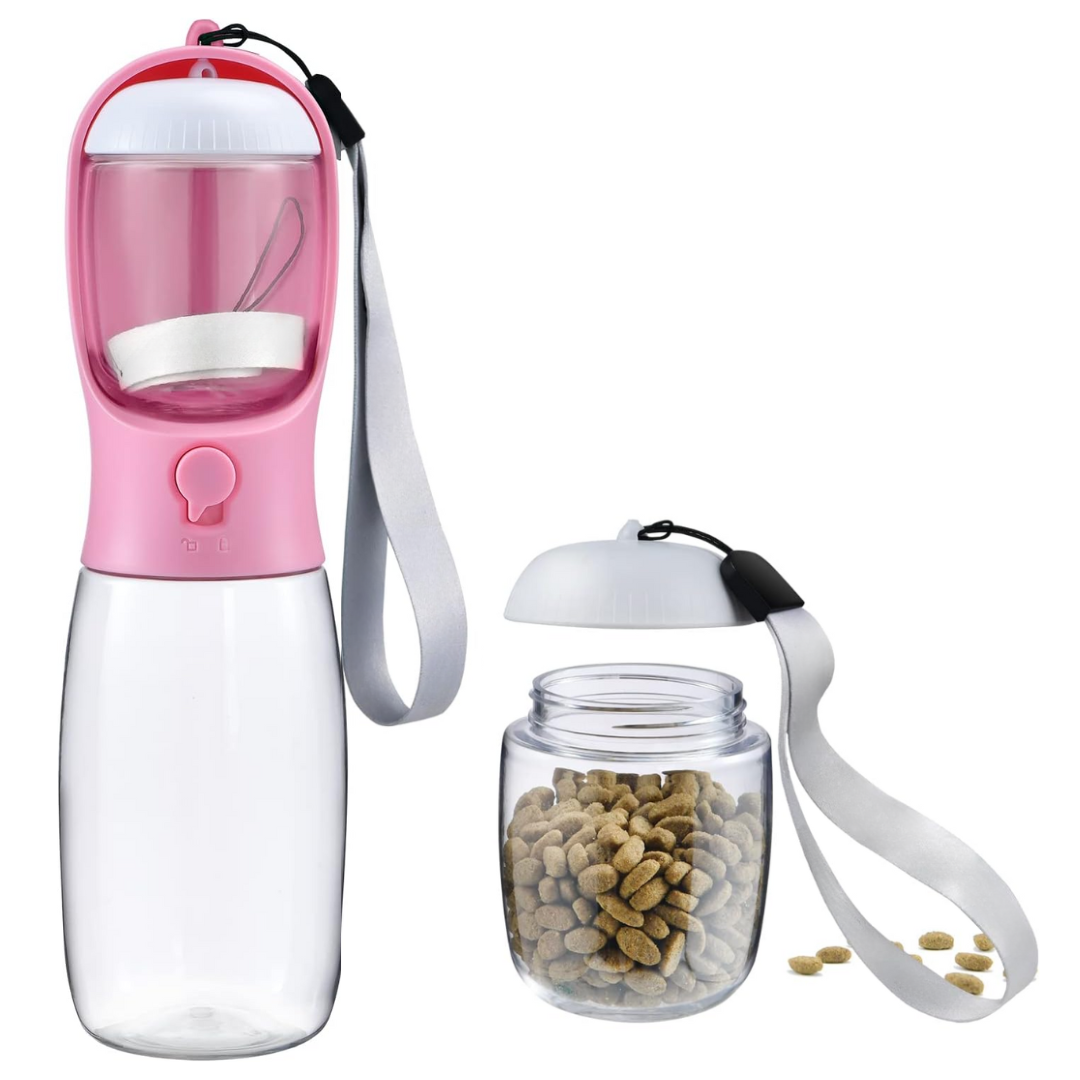 Bottiglia d'Acqua Portatile per Cani & Contenitore per Cibo