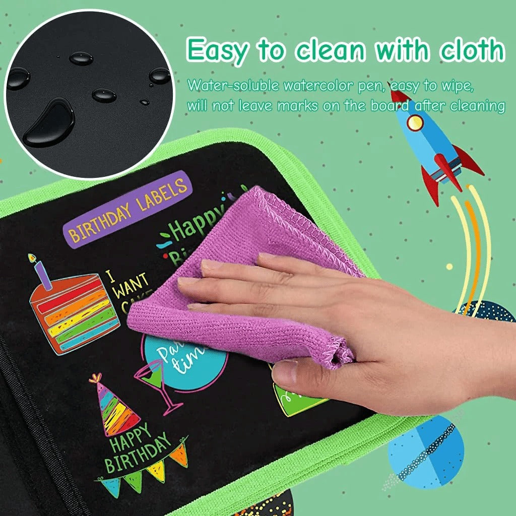 Libro di Apprendimento e Disegno Riutilizzabile per Bambini – Include 12 Pennarelli