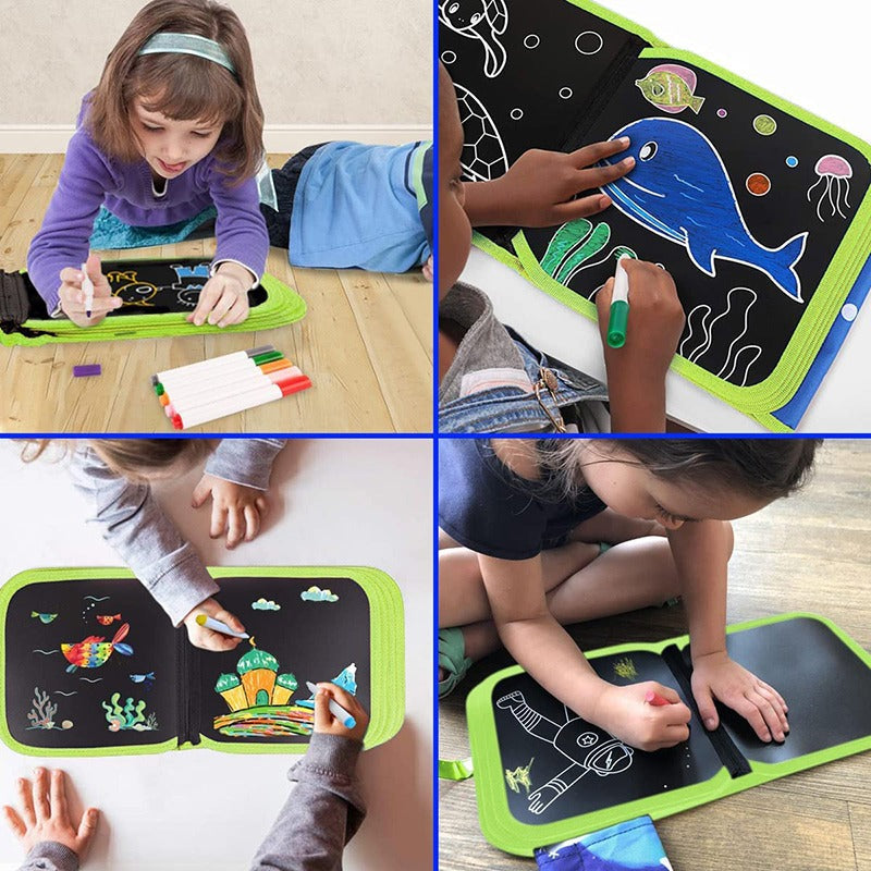 Libro di Apprendimento e Disegno Riutilizzabile per Bambini – Include 12 Pennarelli