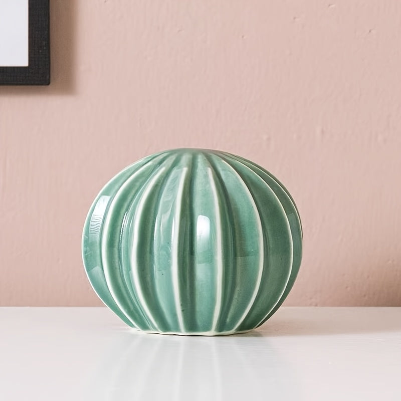 Trio di Decorazioni in Ceramica a Forma di Cactus – Ornamenti Interni Striati e Testurizzati
