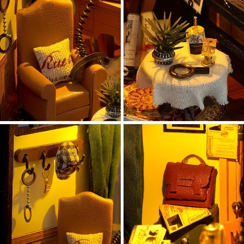 Casa in Miniatura Ufficio del Detective DIY – Set di Puzzle 3D con Illuminazione per Hobby Creativi